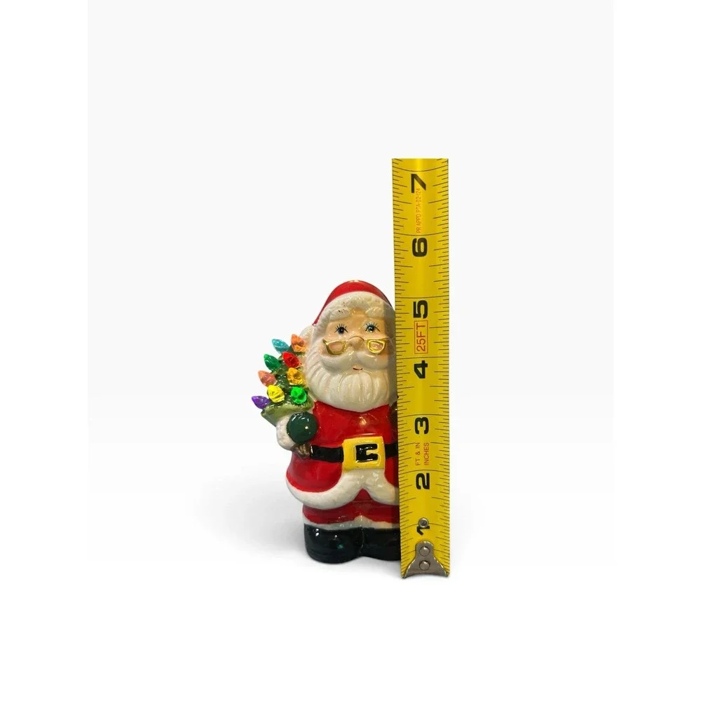 Mr. Christmas Ceramic Lighted Santa Claus Ornament Figurine  Red 5.5